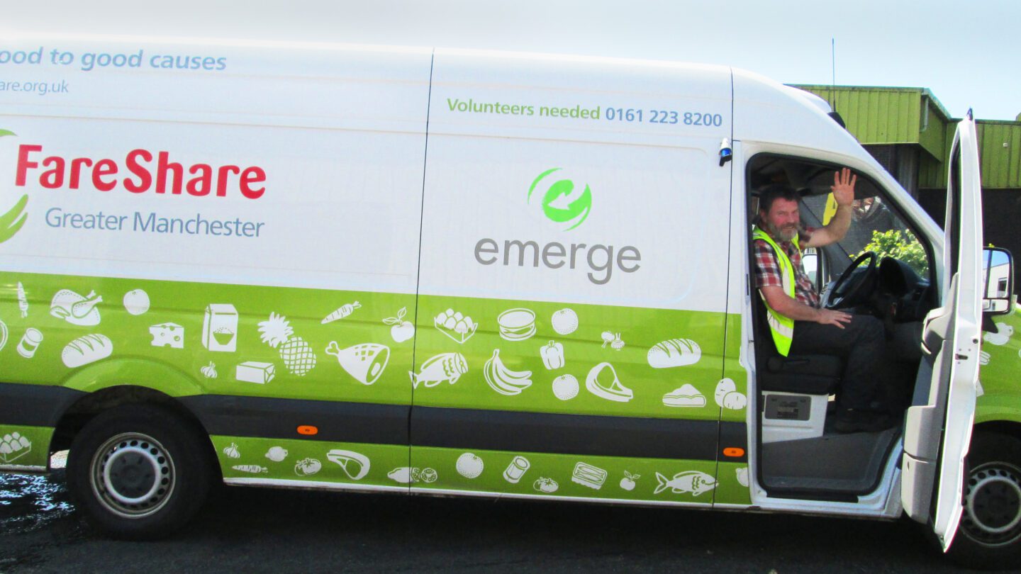 Derek and FareShare van - waving