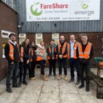 corporate volunteers outside FareShare Greater Manchester's HQ