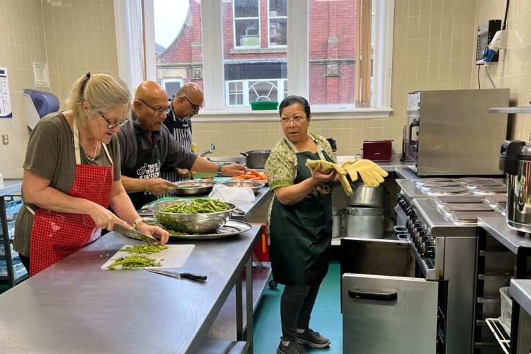 Tameside Meals Project, preparing food in a commercial kitchen