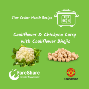 Slow Cooker Month, cauliflower & chickpea curry with Cauliflower Bhajis