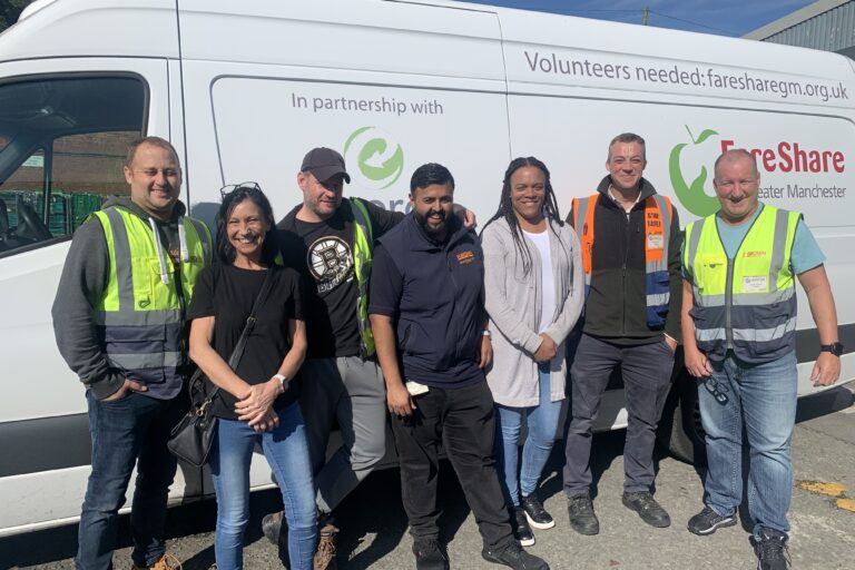 N Brown colleagues by FareShare GM delivery van