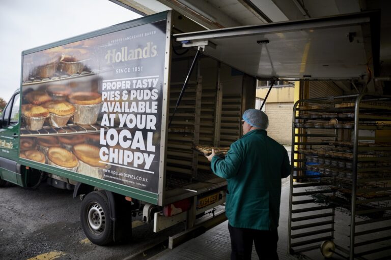 Hollands Pies rear view loading pies in van